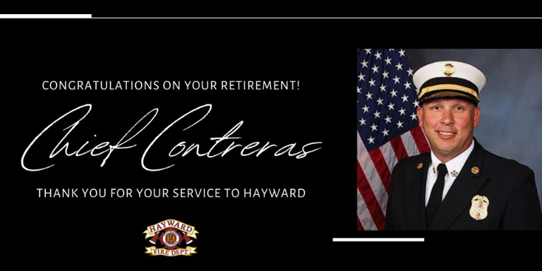 Photo of Chief Contreras with text that reads: Congratulations on your retirement!
