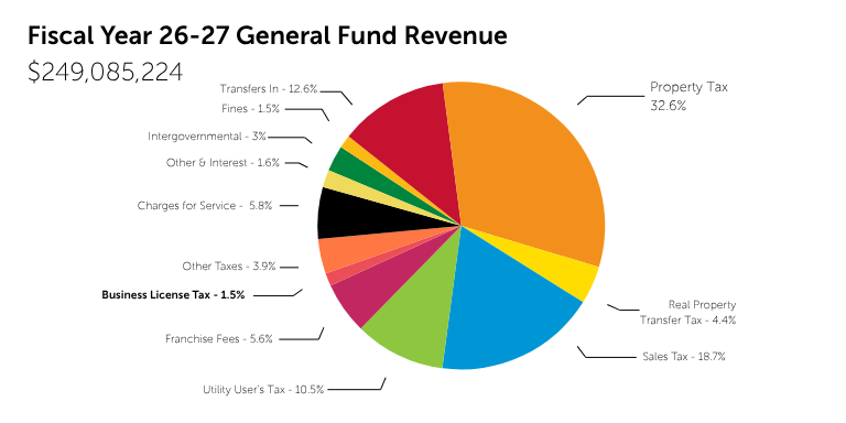 Colorful pie chart showing General Fund revenue sources