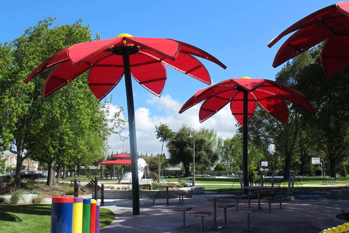 Greenwood Park giant red flower umbrella