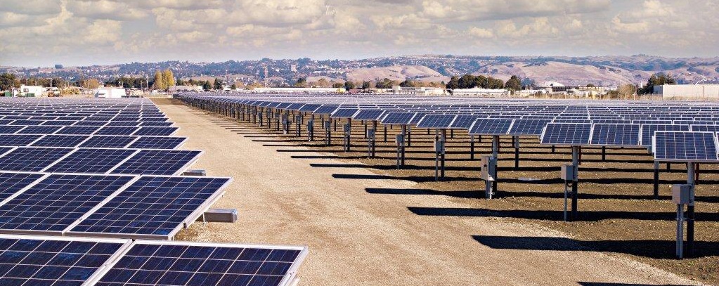 Solar panels in an empty field