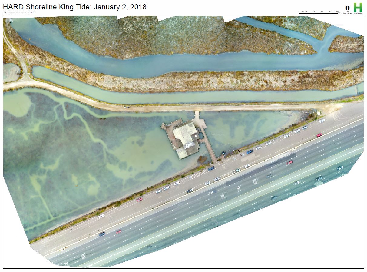 Aerial photograph during the high point of the King Tide on January 2nd, 2018