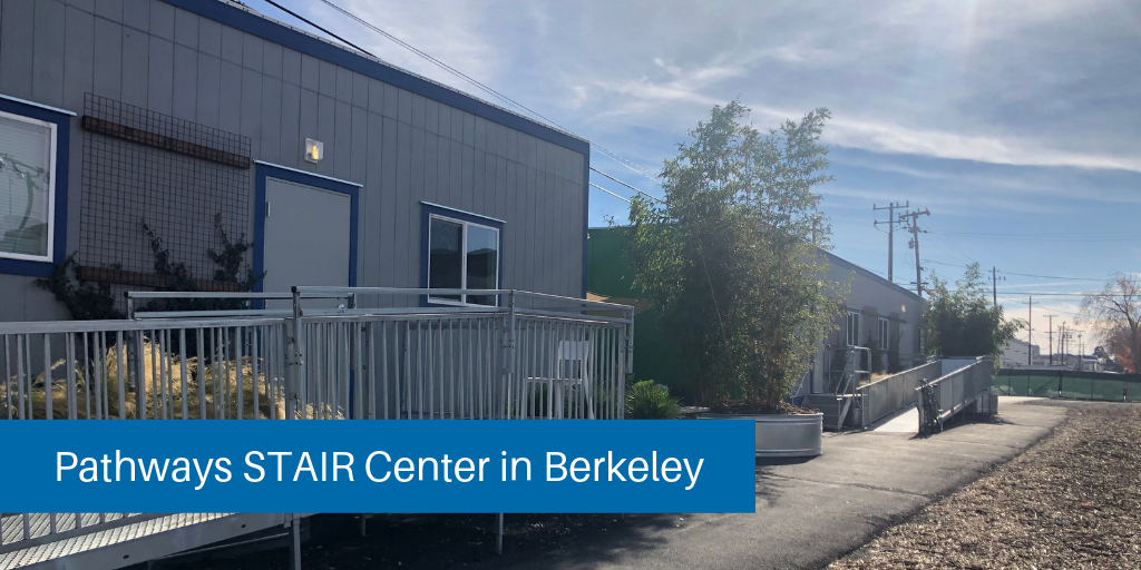 Berkeley STAIR Center - two portable buildings that are gray with blue trim 