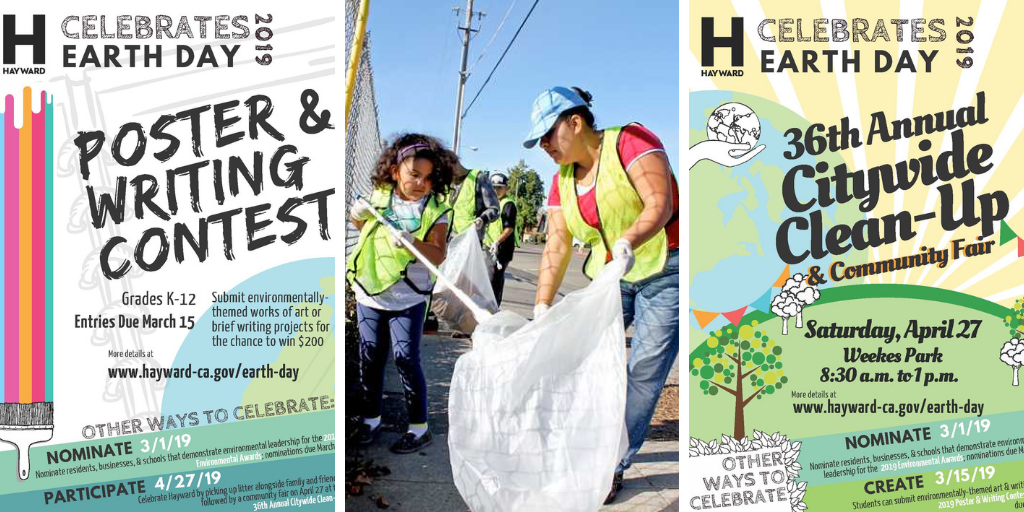 Poster and writing contest flyer, a woman and a child picking up trash and the City Wide Clean up Flyer