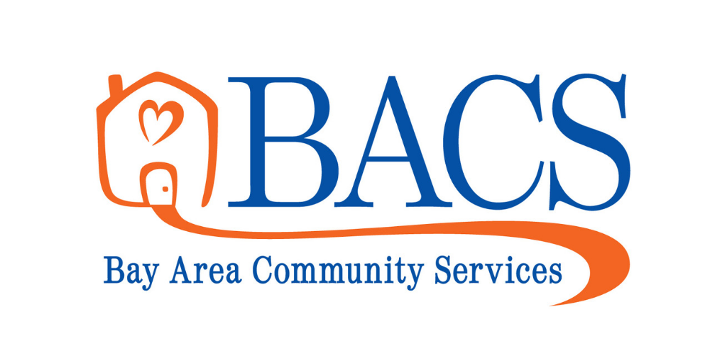 BACS Logo - Blue text and an orange line drawing of a house with a heart window