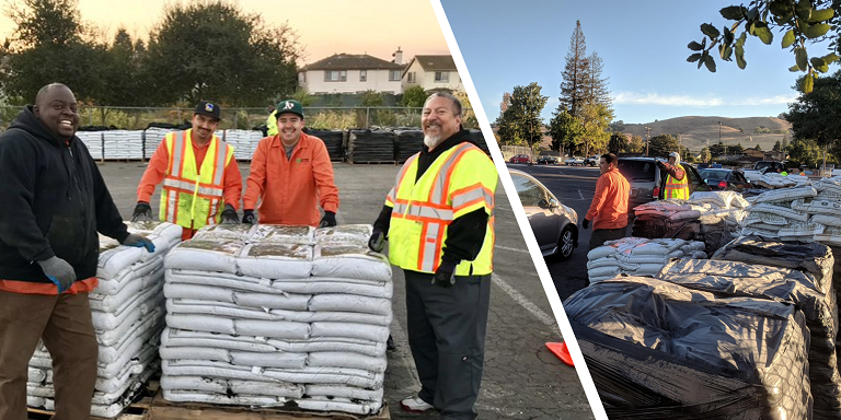 Hayward Maintenance Services Staff handing out compost  