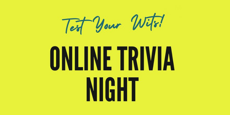 Bright yellow sign "Online Trivia"