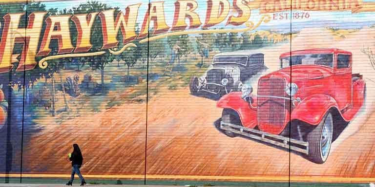 Hayward mural on Hayward Area Historical Society building