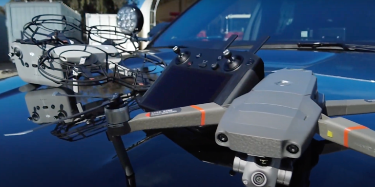 UAS Drones on the hood of a police vehicle