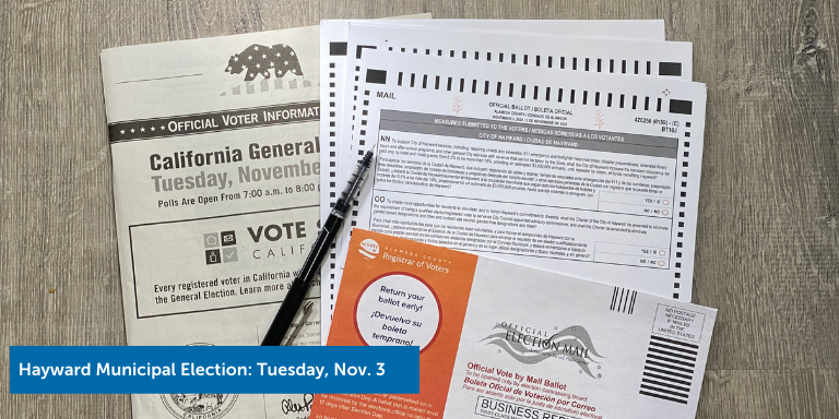 Election materials with the text: Hayward Municipal Election: Tuesday, Nov. 3