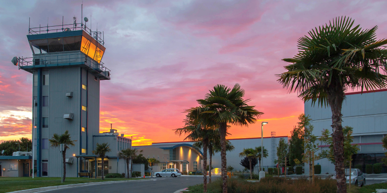 Hayward Executive Airport at sunset