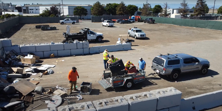 Photo of a truck unloading bulky waste at the transfer station.