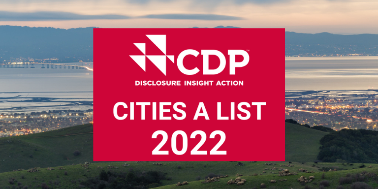 Photo of a vista of the City with text: CDP Cities A List 2022