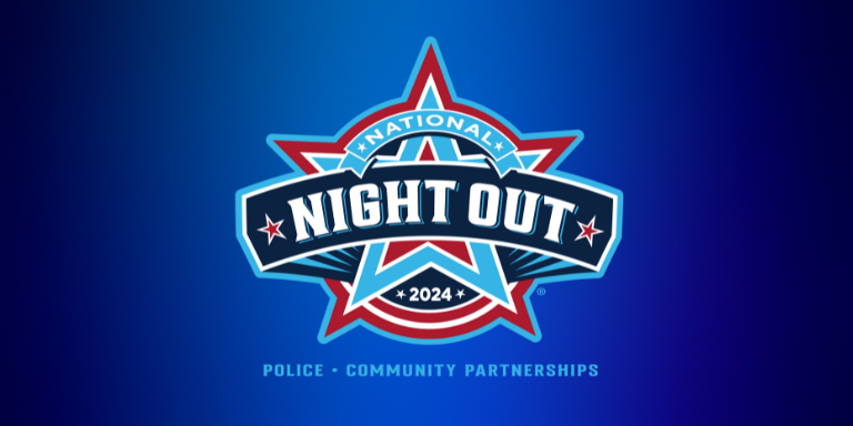National Night Out 2024 logo over a blue gradient photo