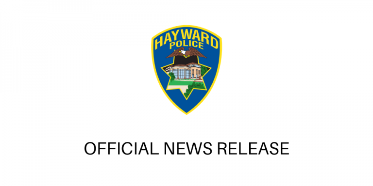 White background with Hayward Police Department Shield in the center. Below is text in balc that reads "Official News Release" 
