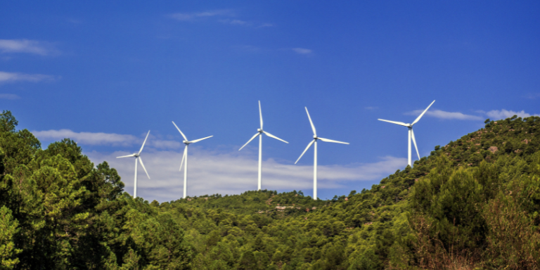 Windmills on a clear and bright day