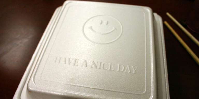 Upclose image of styrofoam takeout box