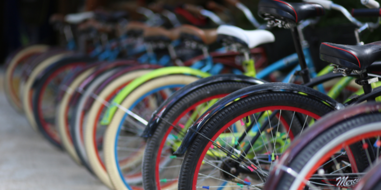A row of parked bicycles