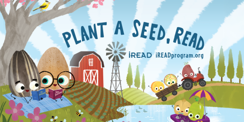 Colorful cartoon seeds reading books. T