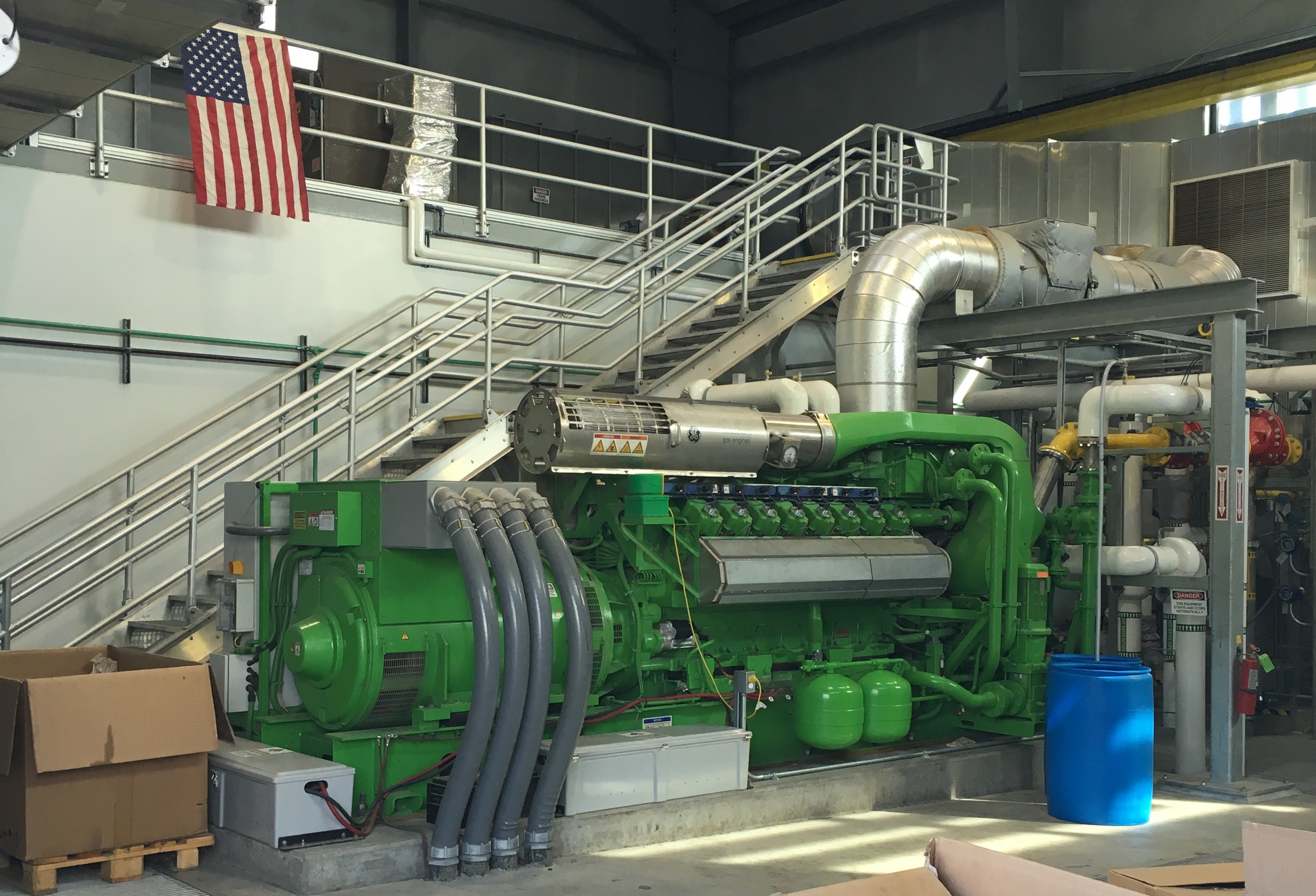 The co-generation engine generates enough electricity to run the entire WPCF 